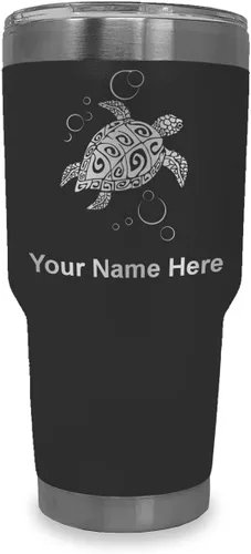 Miniatura 29 de LaserGram Vaso aislado al vacío de 20 onzas, tortuga marina hawaiana, grabado personalizado incluido (negro)