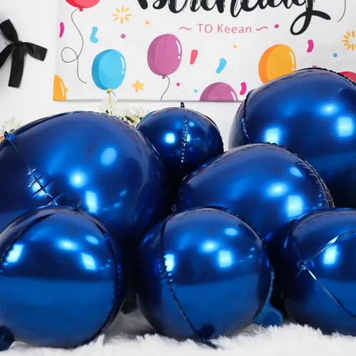 Miniatura 6 de 12 globos redondos de aluminio azul marino, globos de helio 4D de 22 pulgadas, 15 pulgadas, 10 pulgadas, globo de aluminio azul metálico