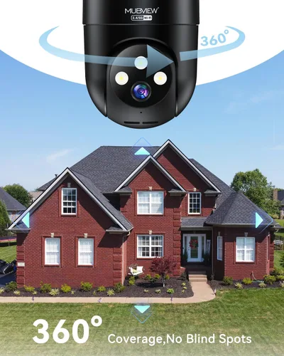 Miniatura 5 de MUBVIEW Cámaras de seguridad negras de 360° inalámbricas para exteriores, cámara exterior con cable 24/7 para seguridad del hogar, seguimiento