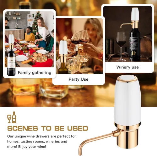 Miniatura 5 de Aireador de vino eléctrico, aireador de vino moderno, Dispensador de vino eléctrico, Vertedor de vino blanco y dorado, Bomba de vino, Vertedor
