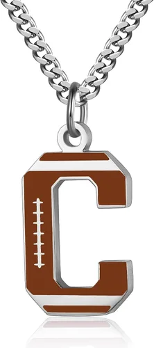 AIAINAGI Collar con letra inicial de fútbol A-Z para niños, dije de fútbol americano, cadena de plata de acero inoxidable, regalo de fútbol