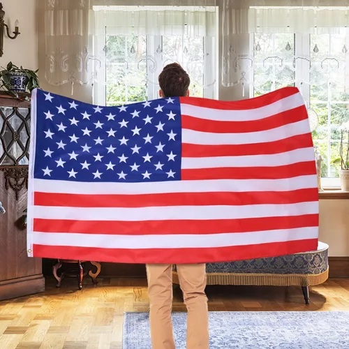 Miniatura 5 de AhfuLife Bandera estadounidense para exteriores de 3 x 5 pies, bandera grande de Estados Unidos de doble cara con ojales de latón para decoración