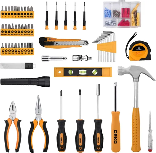 Miniatura 3 de DEKOPRO Juego de herramientas de 208 piezas, kit de herramientas manuales para el hogar, caja de herramientas de reparación automática con caja