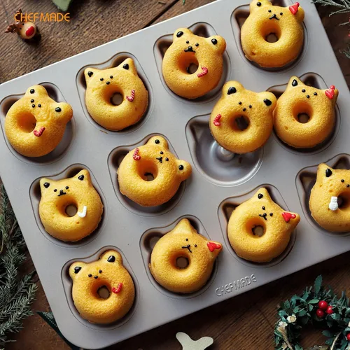 Miniatura 8 de CHEFMADE Molde de donas para tartas, 12 cavidades antiadherentes en forma de oso para hornear al horno (dorado champán)