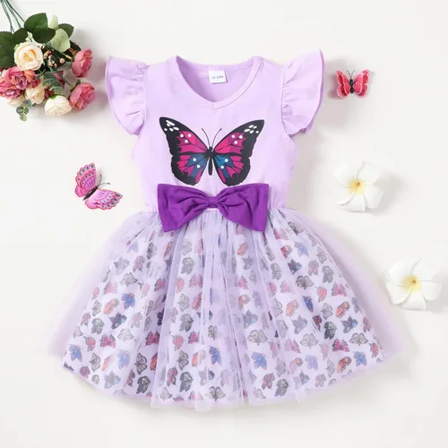 Miniatura 2 de Toddler Baby Girls Tutu Tulle Ruffle Sleeve Summer Casual Bowknot Princess Birthday Party Sundress 2-8 Years