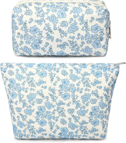 Miniatura 56 de SOIDRAM 2 Piezas de Bolsa de Maquillaje a Rayas Grande, Bolsa de Cosméticos de Cordura de Gran Capacidad, Bolsa de Lona Mixta de Artículos de Rayas