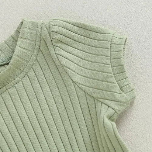 Miniatura 34 de Traje de verano para niña pequeña, de manga corta, acanalado, overol liso, pantalones cortos, ropa para recién nacidos