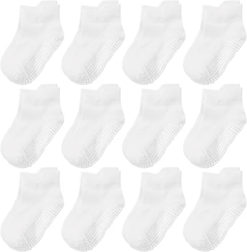 Miniatura 7 de Tphon Calcetines antideslizantes para niños pequeños, 12 pares de calcetines de agarre para niños y niñas, calcetines de tobillo con agarre