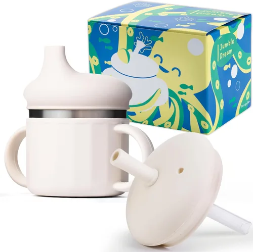 Miniatura 9 de Jumble Dream Vaso de acero inoxidable para niños de 1 a 3 años de edad, vaso de entrenamiento de silicona para niños con pajilla, vaso para niños