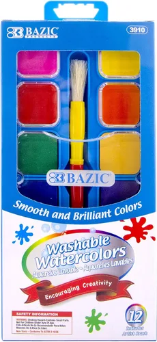 BAZIC - Acuarela con paleta de pincel y mezcla, juego de pintura no tóxica de 12 colores, para suministros de arte divertidos para pasatiempos,