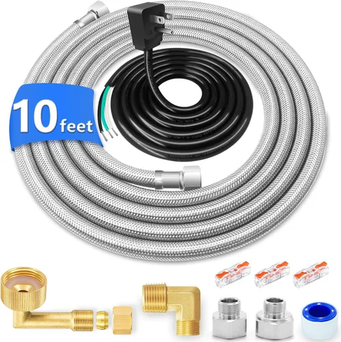 Miniatura 10 de Kit de instalación para lavaplatos – Manguera de acero inoxidable de 6 pies para lavavajillas con conexiones de compresión de 3/8 pulgadas, tubo