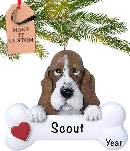 Adorno personalizado de hueso de perro Basset Hound 2025 | Personalización gratuita en 24 horas | Adornos navideños grabados con láser del primer