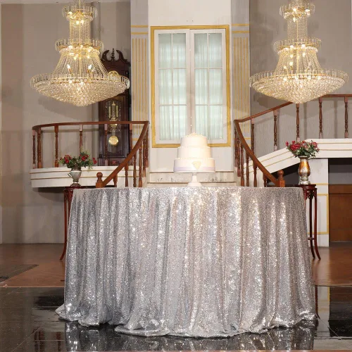 Miniatura 77 de PartyDelight Mantel de lentejuelas redondo de 50 pulgadas, color dorado claro, adorno de mesa para decoración de bodas, fiestas, cumpleaños