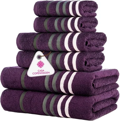Miniatura 126 de CASA COPENHAGEN Juego de 6 toallas de palomitas de maíz, color azul polvoriento, 21.16 oz/m², 2 toallas de baño, 2 toallas de mano y 2 toallas