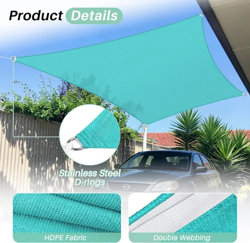 Miniatura 3 de SunnyRoyal Toldo tipo vela rectangular de 8 x 8 pies, para dar sombra a patios, exteriores, para jardín al aire libre (turquesa)