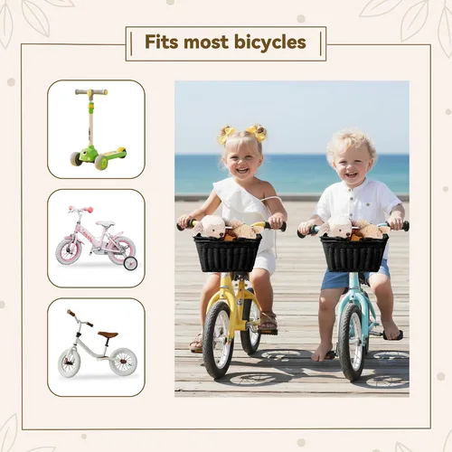 Miniatura 8 de Cesta de bicicleta para niños, canasta delantera para bicicleta para niños, pequeña cesta de mimbre para niños y niñas, cesta pequeña de mimbre