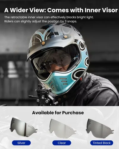 Miniatura 4 de ILM Cascos de motocicleta de cara completa vintage para adultos y hombres, compatible con ciclomotor, cuatrimoto, crucero, scooter, DOT ECE