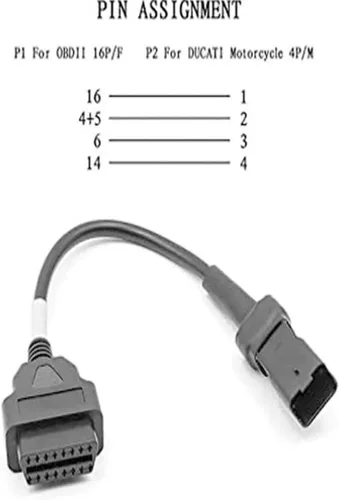 Miniatura 9 de 4 Pin a 16 Pin Cable adaptador OBD2 diagnóstico de fallas de motor y detector se adapta para la programación de ECU de motocicletas Ducati