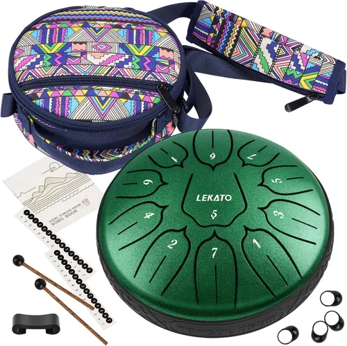Miniatura 16 de LEKATO Tambor de lluvia para exteriores, tambor de lengüeta de acero de 6 pulgadas, 11 notas, carillón de lluvia de percusión para meditación, yoga