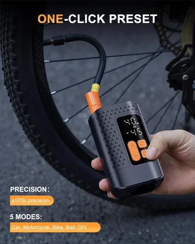 Miniatura 2 de Electric Bike Pump, 160PSI Mini Bike Tire Pump, 4X Fast Bicycle Pump with Digital Pressure Gauge, Bike Air Pump for Mountain Bike, Moto, Car and