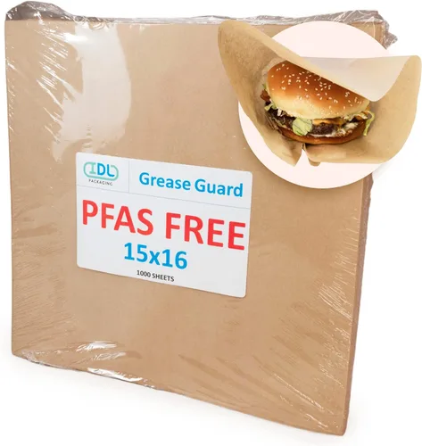 Miniatura 11 de IDL Packaging Hojas de papel a prueba de grasa sin PFAS de 14 x 14 pulgadas, paquete de 4000, Kraft natural, forros para bandejas de alimentos aptos