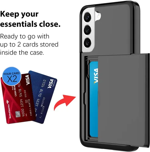 Miniatura 2 de Funda tipo cartera para Samsung Galaxy S22 con ranura para 2 tarjetas de crédito Funda a prueba de golpes Hybrid Heavy Duty Protection Armor Funda