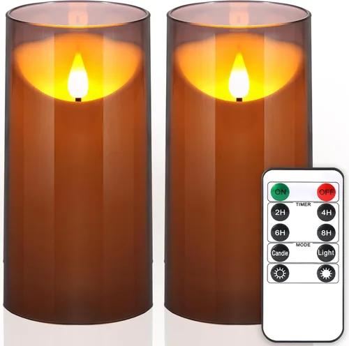 NURADA Velas sin llama con temporizador remoto: vela de pilar LED de mecha 3D que funciona con pilas, juego de velas falsas de acrílico irrompible