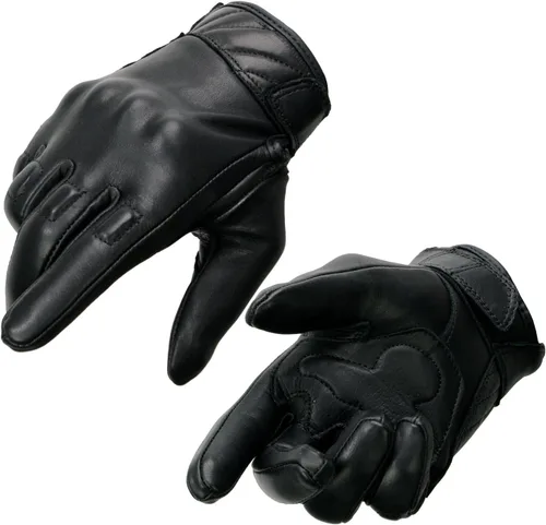 Milwaukee Leather MG7521 - Guantes de cuero negro para hombre con palma acolchada de gel para motocicleta con nudillos protectores recubiertos de