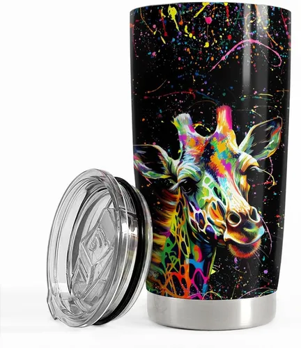 SANDJEST Vaso de jirafa de 20 onzas, regalo de jirafa para mujeres, niñas, adolescentes, vasos aislados de acero inoxidable, taza de viaje para