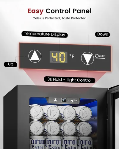 Miniatura 3 de Feelfunn Refrigerador de Bebidas para 24 Latas - Mini Refrigerador con Control Digital de Temperatura, Nevera de Soda Vino Cerveza Bebidas