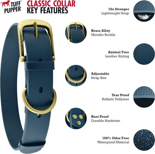 Miniatura 4 de Collar clásico para perro Tuff Pupper ¨para toda la vida¨, resistente y duradero, más fuerte que la piel, impermeable y sin olor Azul medianoche