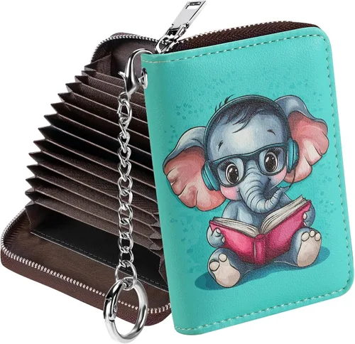 Miniatura 32 de Mayski - Cartera para tarjetas de crédito con cremallera para mujeres, tarjetero pequeño de acordeón, llavero, tarjetero para tarjetas de Manzana