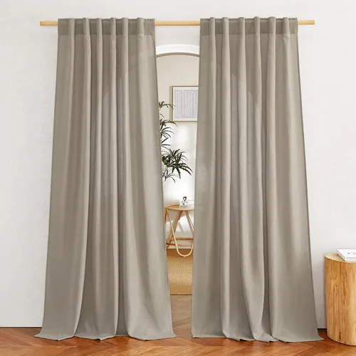 Miniatura 95 de NICETOWN Cortinas de lino grueso para dormitorio, privacidad añadida, bolsillo para barra y pestaña trasera, no se transparentan, mezcla de lino