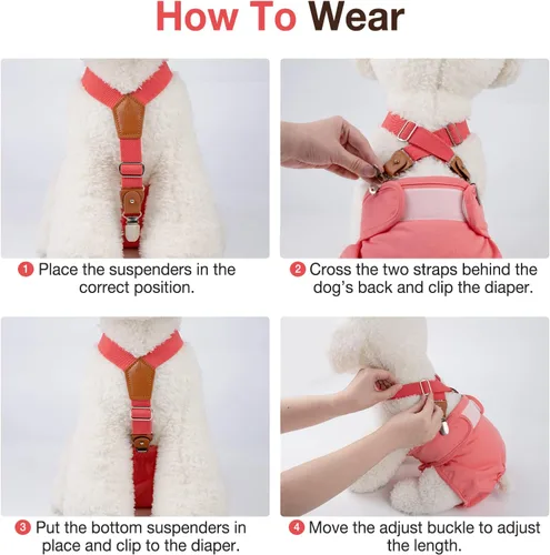 Miniatura 6 de Pet Soft Tirantes para perro, 2 piezas de tirantes para pañales para perras, falda de perrito, vestido, pañales (café y rojo, M/L)
