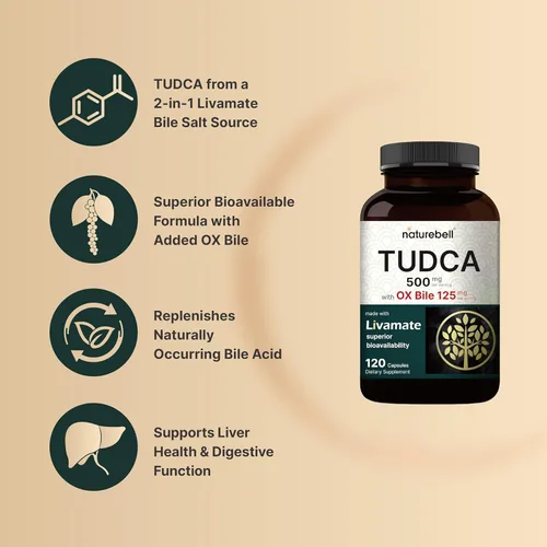 Miniatura 3 de TUDCA 500mg con bilis de buey 125mg por porción, 120 cápsulas – Soporte de sales biliares, fórmula de Livamate de alta absorción Suplemento