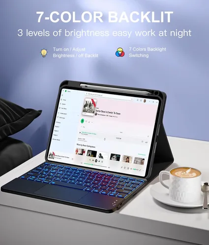Miniatura 5 de Harvopu Funda compatible con iPad de 11ª y 10ª generación con teclado, funda tipo folio con soporte para Pencil, trackpad multitáctil