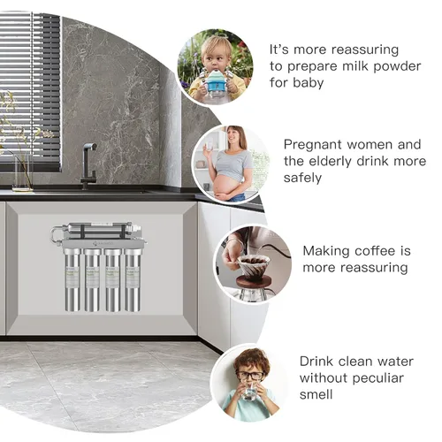 Miniatura 7 de Filtro de agua de acero inoxidable para fregadero, sistema de filtro de agua de ultrafiltración de 0.01 m, reduce PFAS, PFOAPFOS, fluoruro, cloro