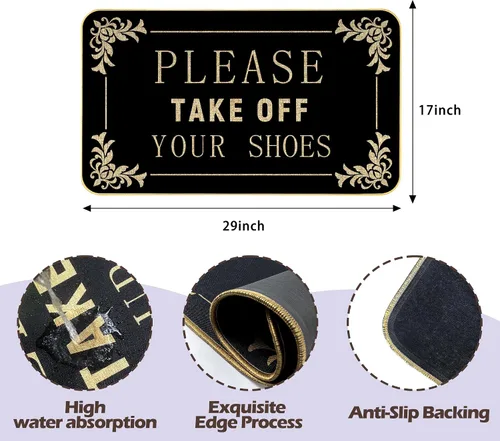 Miniatura 2 de AUSTAB Alfombras divertidas de bienvenida Por favor, quítese los zapatos Alfombra para entrada personalizada para interiores y exteriores Alfombra