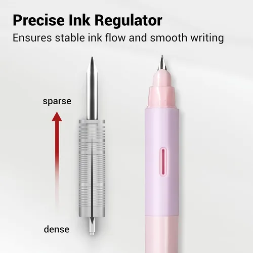 Miniatura 4 de WRITECH Pluma estilográfica de agarre suave: Plumín fino con tinta negra y 3 cartuchos de tinta y 1 juego de repuesto de plumín, escritura suave Rosa