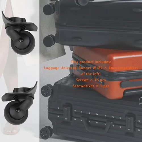 Miniatura 4 de 2 pares de ruedas de repuesto para equipaje giratorio 360 ruedas de maleta doble rodillo negro (W187)