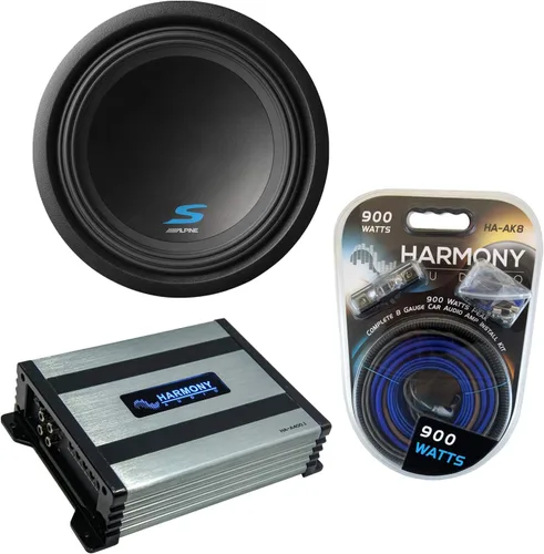 Harmony Audio Alpine S-W12D4 - Paquete de subwoofer de 1200 W Peak de 12 pulgadas con amplificador Harmony HA-A400.1 y kit de amplificador