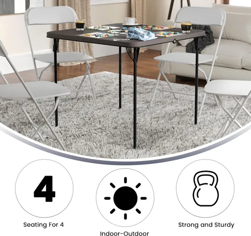 Miniatura 5 de Flash Furniture Dunham Mesa Cuadrada de Plástico Plegable para Eventos de 2.83 Pies con Asa de Transporte, Mesa de Banquete Bi-Fold para Eventos