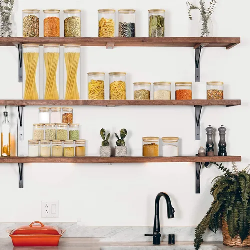 Miniatura 6 de Tarros de vidrio con tapas de bambú (16 onzas en 9 unidades), juegos de tarros y recipientes para alimentos con tapas, tarros de almacenamiento