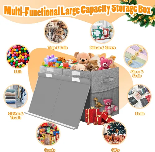 Miniatura 5 de Rocamdo Caja Grande de Almacenamiento de Juguetes con Divisor de Tapa, Cofre Organizador de Juguetes Plegable Resistente Contenedores Cajas Cestas