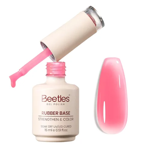 Miniatura 11 de Beetles - Esmalte de uñas en gel base rosa, 1 unidad, 0.5 onzas líquidas: color rosa desnudo 5 en 1, esmalte pastel constructor, punta francesa