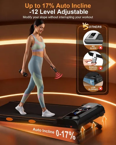 Miniatura 2 de Walking Pad with 10% Incline & Handle Bar, Low Noise Walking Pad Treadmill for Home Small, Rayspace 3.5HP Treadmill with Incline, 4 in 1 Portable