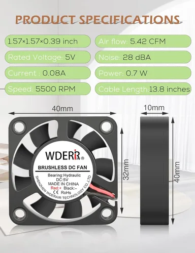 Miniatura 6 de Refrigeración de computadora de alta velocidad sin escobillas de 1.575 in x 0.394 in, 5 V, USB, CC, para impresora 3D, gabinete electrónico, casco