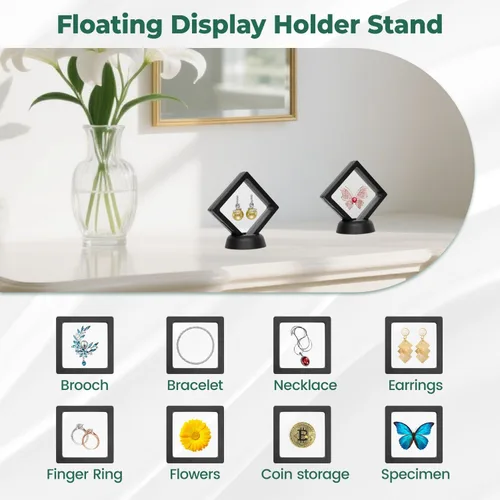 Miniatura 45 de EsLuker.ly Juego de 6 soportes de exhibición de marco flotante 3D, vitrina flotante transparente de polietileno, caja de almacenamiento de joyería