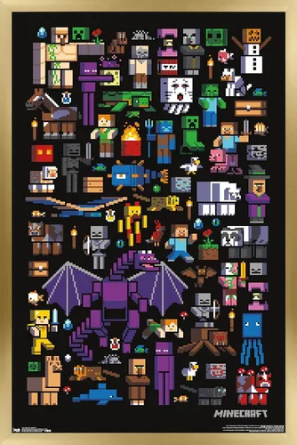 Miniatura 10 de Trends International Minecraft - Póster de pared de Mobbery, 14.725 x 22.375 pulgadas, versión con marco de madera tipo granero