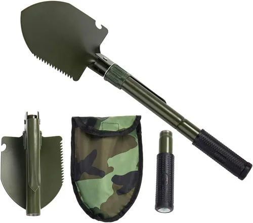 Miniatura 11 de Pala plegable de jardinería, pala militar para campamento, equipo de supervivencia, herramienta de enganche con bolsa de transporte, mango de metal